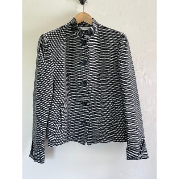 vintage TAILORED BY HARLAN usa black white textured 100% wool mock blazer - Picture 2 of 11